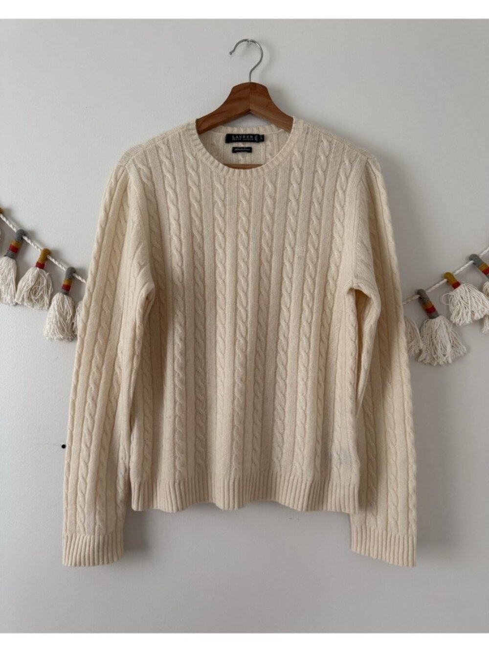 VTG Lauren Ralph Lauren 100% Cashmere Braided Knit Pullover Sweater Cozy Preppy